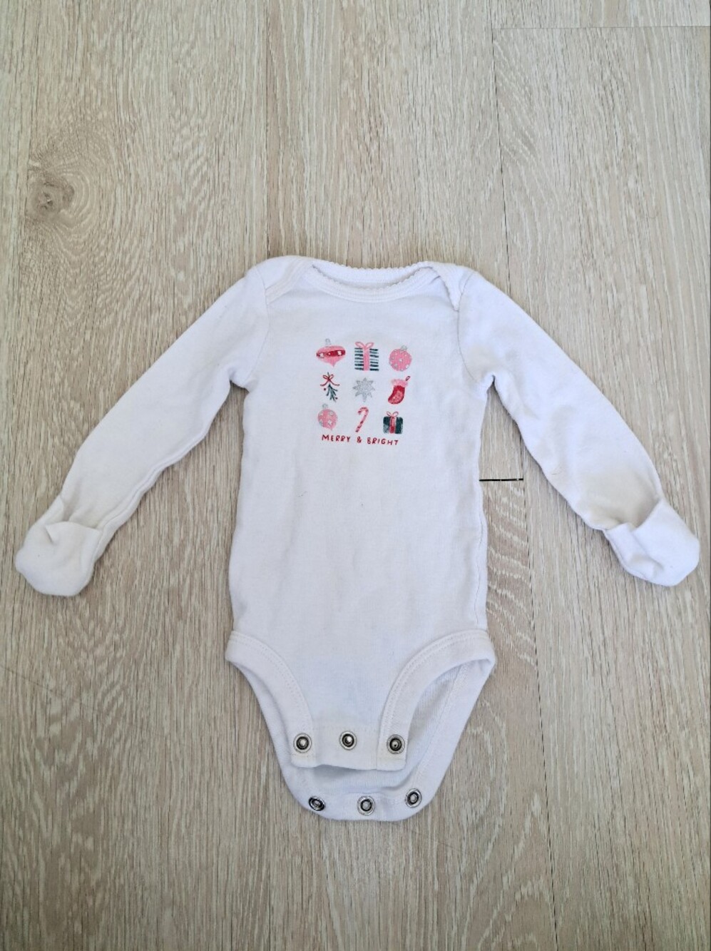 Carter's White Long-Sleeve Christmas Newborn Onesie